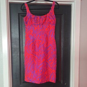 Milly Of New York Purple And Red 100% Silk Zebra Print Bodycon Dress Size 2